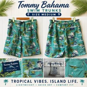 Tommy Bahama Mens Florida Tropical Swim Trunks Green Medium Cargo Pockets